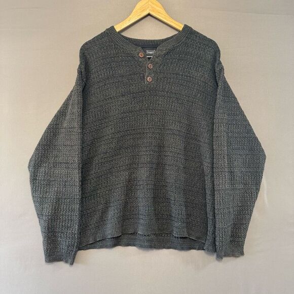Haggar Other - Haggar Men’s 1/4 Button Long Sleeve Sweatshirt Size Large Preppy Grey Striped